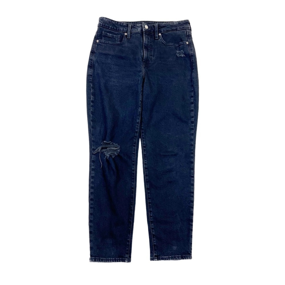 Old Navy High Rise OG Straight Leg Jeans Black Distressed Wash Size 8